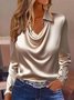 Women Plain Long Sleeve Shirt Spring/Fall Cowl Neck Party Casual Top