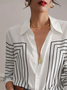 Women Abstract Long Sleeve Shirt Spring/Fall Buckle Shirt Collar Regular Sleeve Daily Casual Top