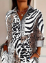 Women Leopard Long Sleeve Shirt Spring/Fall Buckle Shirt Collar Regular Sleeve Daily Casual Top