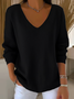 Women Plain Long Sleeve Tee T-shirt V Neck Printing Casual Spring/Fall Top