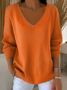 Women Plain Long Sleeve Tee T-shirt V Neck Printing Casual Spring/Fall Top