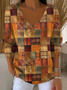 Women Abstract Long Sleeve Tee T-shirt V Neck Printing Casual Spring/Fall Top