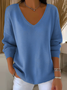 Women Plain Long Sleeve Tee T-shirt V Neck Printing Casual Spring/Fall Top