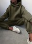 Women Plain Split Joint Two-Piece Set Daily Long Sleeve Casual Spring/Fall Top With Pants Matching Set