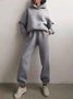 Women Plain Split Joint Two-Piece Set Daily Long Sleeve Casual Spring/Fall Top With Pants Matching Set