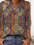 Women Nationality/ethnic Long Sleeve Tee T-shirt V Neck Casual Spring/Fall Top