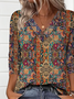 Women Nationality/ethnic Long Sleeve Tee T-shirt V Neck Casual Spring/Fall Top