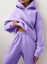 Women Plain Split Joint Two-Piece Set Daily Long Sleeve Casual Spring/Fall Top With Pants Matching Set