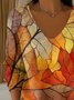 Women Painting Spring/Fall Casual Long Sleeve V Neck Cotton Sweater
