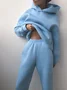 Women Plain Split Joint Two-Piece Set Daily Long Sleeve Casual Spring/Fall Top With Pants Matching Set