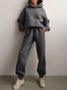Women Plain Split Joint Two-Piece Set Daily Long Sleeve Casual Spring/Fall Top With Pants Matching Set