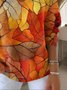 Women Painting Spring/Fall Casual Long Sleeve V Neck Cotton Sweater