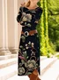 Women Floral Long Sleeve Spring/Fall Dress Crew Neck Daily Casual Midi T-Shirt Dress A-Line Dress