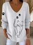 Women Plain Long Sleeve Tee T-shirt V Neck Casual Spring/Fall Top