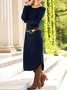 Women Plain Long Sleeve Spring/Fall Dress Crew Neck Daily Casual Midi T-Shirt Dress A-Line Dress