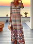 Women Striped Long Sleeve Spring/Fall Split Joint Dress V Neck Daily Vintage Maxi Tank A-Line Dress