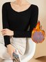 Women Plain Long Sleeve Tee T-shirt V Neck Split Joint Vintage Spring/Fall Top