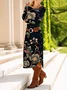 Women Floral Long Sleeve Spring/Fall Dress Crew Neck Daily Casual Midi T-Shirt Dress A-Line Dress