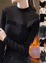 Women Plain Long Sleeve Tee T-shirt V Neck Split Joint Vintage Spring/Fall Top