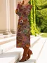 Women Floral Long Sleeve Spring/Fall Dress Crew Neck Daily Casual Midi T-Shirt Dress A-Line Dress