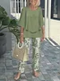 Women Striped Bell Sleeve Two-Piece Set Holiday Three Quarter Sleeve Vintage Spring/Fall Top With Pants Matching Set