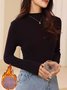 Women Plain Long Sleeve Tee T-shirt V Neck Split Joint Vintage Spring/Fall Top