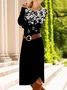 Women Floral Long Sleeve Spring/Fall Dress Crew Neck Daily Casual Midi T-Shirt Dress A-Line Dress