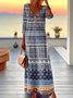 Women Striped Long Sleeve Spring/Fall Split Joint Dress V Neck Daily Vintage Maxi Tank A-Line Dress