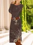 Women Floral Long Sleeve Spring/Fall Dress Crew Neck Daily Casual Midi T-Shirt Dress A-Line Dress