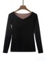 Women Plain Long Sleeve Tee T-shirt V Neck Split Joint Vintage Spring/Fall Top
