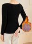 Women Plain Long Sleeve Tee T-shirt V Neck Split Joint Vintage Spring/Fall Top