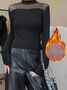 Women Plain Long Sleeve Tee T-shirt V Neck Split Joint Vintage Spring/Fall Top
