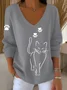 Women Plain Long Sleeve Tee T-shirt V Neck Casual Spring/Fall Top