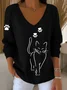 Women Plain Long Sleeve Tee T-shirt V Neck Casual Spring/Fall Top