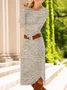 Women Floral Long Sleeve Spring/Fall Dress Crew Neck Daily Casual Midi T-Shirt Dress A-Line Dress
