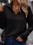 Women Plain Mock Neck Split Joint Vintage Spring/Fall Long Sleeve Sweatshirt