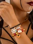 Halloween Funny Skull Rice Bead Bracelet Set Personality Devil Eye Glaze Bat Multi-layer Bracelet