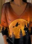 Women Halloween Long Sleeve Tee T-shirt V Neck Printing Casual Spring/Fall Top