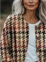 Women Houndstooth Printing Long Sleeve Crew Neck Vintage Spring/Fall Cardigan Outerwear