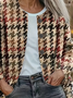 Women Houndstooth Printing Long Sleeve Crew Neck Vintage Spring/Fall Cardigan Outerwear