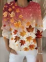 Women Gradient Pattern Winter Vintage Long Sleeve Crew Neck Sweater