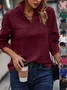 Women Plain Mock Neck Split Joint Vintage Spring/Fall Long Sleeve Sweatshirt