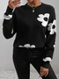 Women Floral Printing Spring/Fall Casual Long Sleeve Crew Neck Sweater