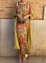 Women Striped Printing Two-Piece Set Daily Long Sleeve Vintage Spring/Fall Coat With Skirt Matching Set