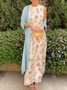 Women Striped Printing Two-Piece Set Daily Long Sleeve Vintage Spring/Fall Coat With Skirt Matching Set