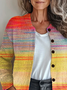 Women Abstract Printing Long Sleeve Crew Neck Vintage Spring/Fall Cardigan Outerwear