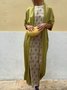 Women Striped Printing Two-Piece Set Daily Long Sleeve Vintage Spring/Fall Coat With Skirt Matching Set