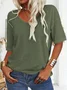 Women Plain Short Sleeve Tee T-shirt V Neck Casual Summer Top