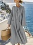 Women Plain Long Sleeve Spring/Fall Split Joint Dress Crew Neck Daily Vintage Maxi Tank A-Line Dress