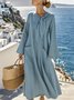 Women Plain Long Sleeve Spring/Fall Split Joint Dress Crew Neck Daily Vintage Maxi Tank A-Line Dress